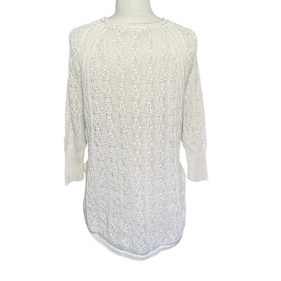 ANTHROPOLGIE SPARROW Women’s Tan Open Knit 3/4 Sleeve Cotton Sweater - Picture 4 of 4